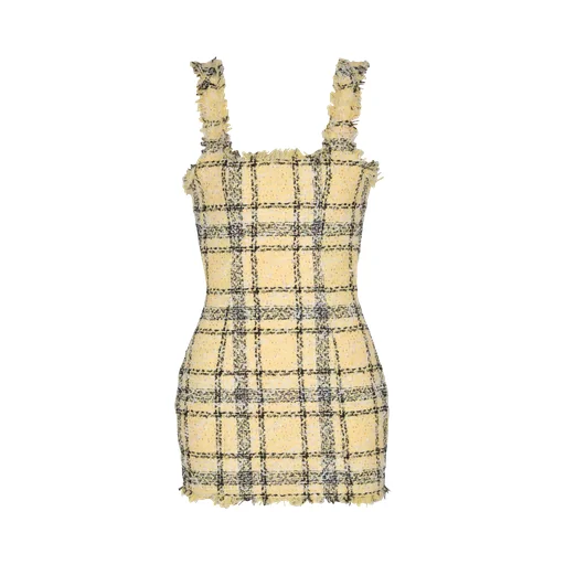 Balmain Frayed Check Tweed Dress