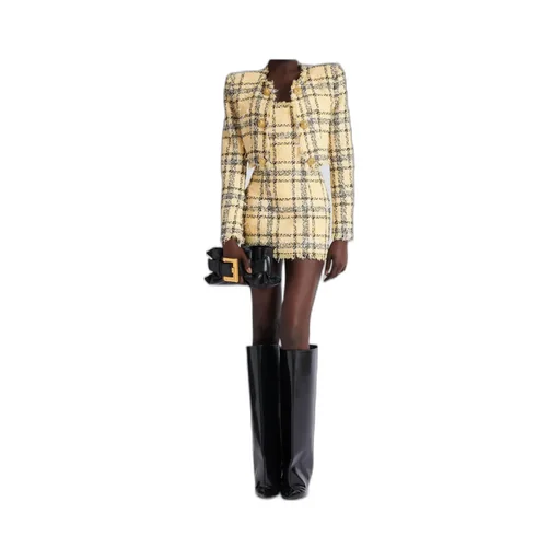 Balmain Frayed Check Tweed Dress