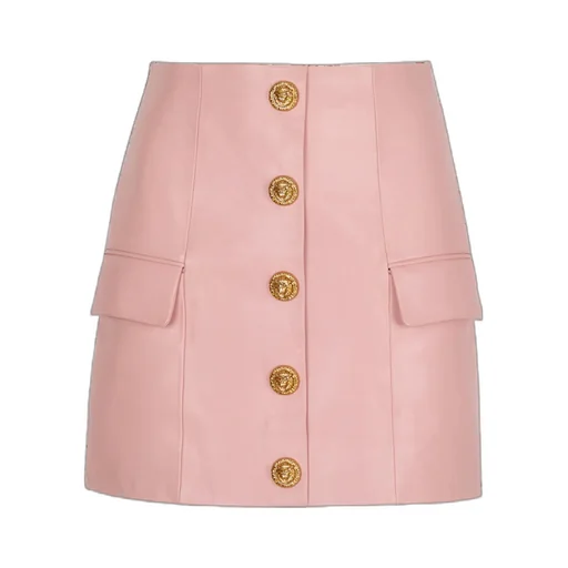 Balmain Buttoned Mini Leather Skirt