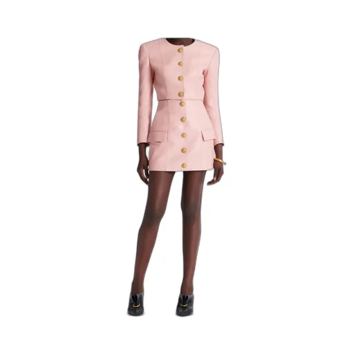 Balmain Buttoned Mini Leather Skirt