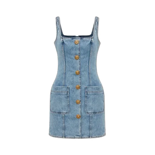 Balmain Button-Front Denim Mini Dress