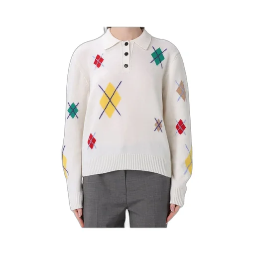 Msgm Argyle Pattern Long-Sleeved Polo Shirt