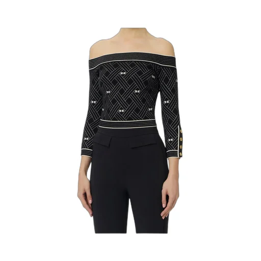 Top In Knit Fabric With Diamond-Shaped Jacquard Fabric