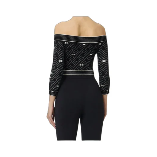 Top In Knit Fabric With Diamond-Shaped Jacquard Fabric