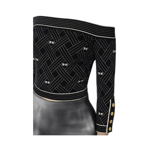 Top In Knit Fabric With Diamond-Shaped Jacquard Fabric