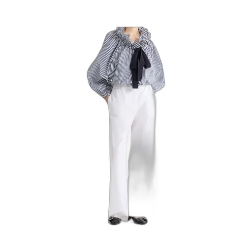 Striped Ruffled-Neck Bow-Tie Blouse