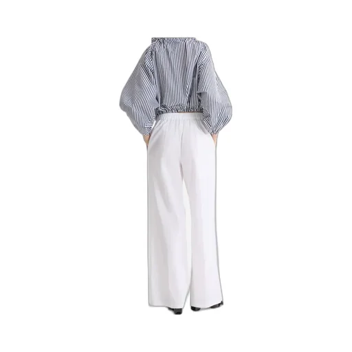 Striped Ruffled-Neck Bow-Tie Blouse