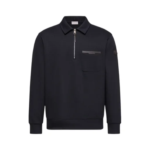 Leather Logo Cotton Blend Half-Zipper Sweatshirt