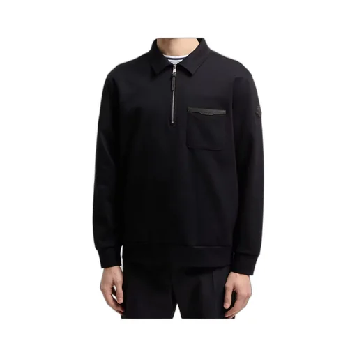 Leather Logo Cotton Blend Half-Zipper Sweatshirt