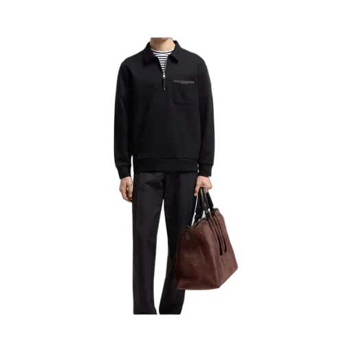 Leather Logo Cotton Blend Half-Zipper Sweatshirt