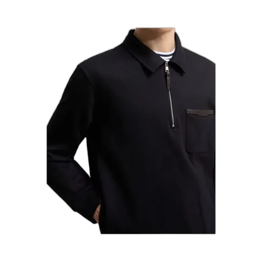 Leather Logo Cotton Blend Half-Zipper Sweatshirt