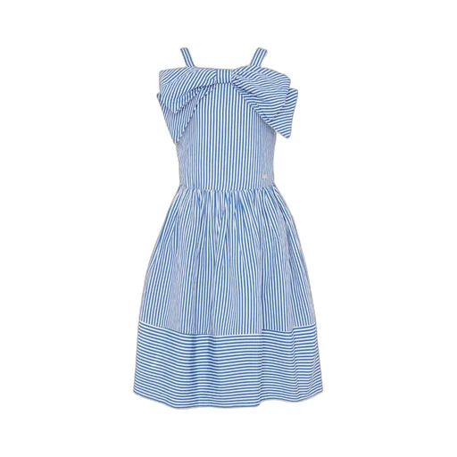 Monnalisa Bow Detailed Striped Dress
