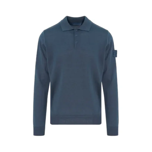 Stone Island Logo Patch Knitted Polo Shirt