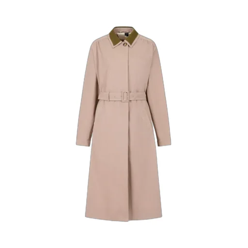 Beige Gabardine Trench Coat With Contrast Collar