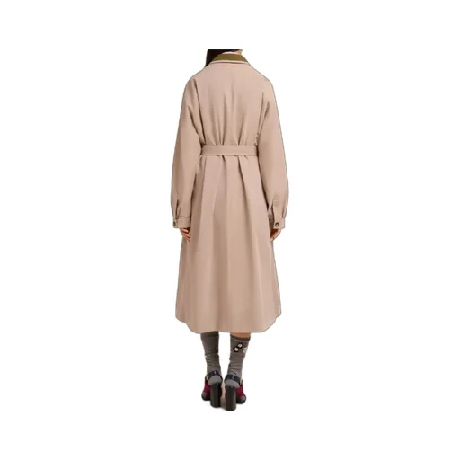 Beige Gabardine Trench Coat With Contrast Collar