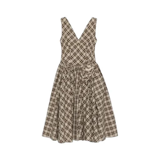 V-Neck Checked Mini Dress