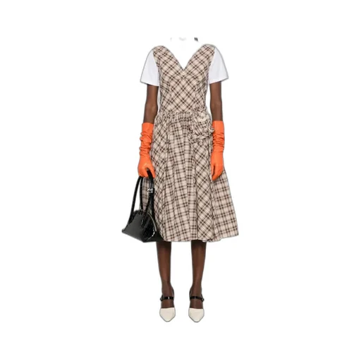 V-Neck Checked Mini Dress