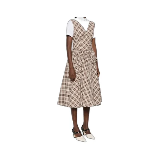 V-Neck Checked Mini Dress