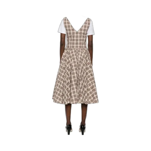 V-Neck Checked Mini Dress