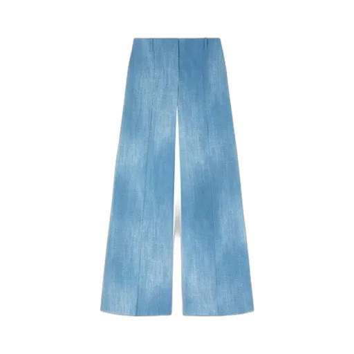 Wide-Leg Trousers In Layered Chiffon With Jeans Print