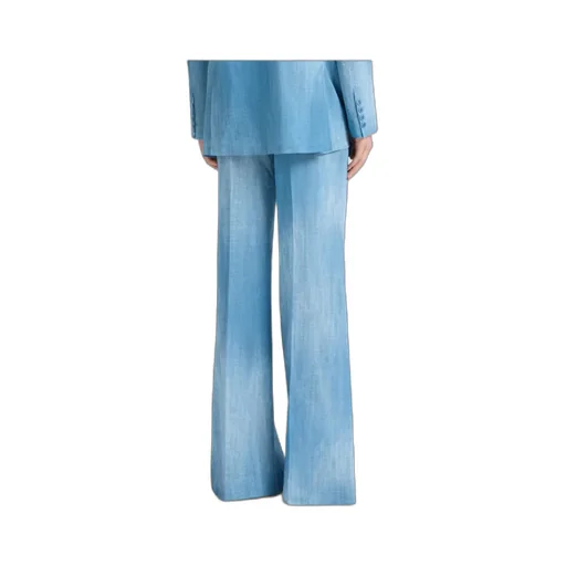 Wide-Leg Trousers In Layered Chiffon With Jeans Print