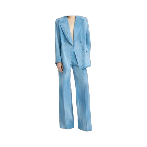 Wide-Leg Trousers In Layered Chiffon With Jeans Print