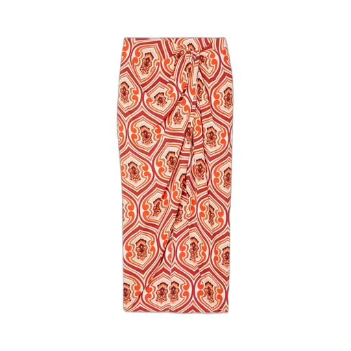 Wrap Effect Printed Mid-Length Skirt