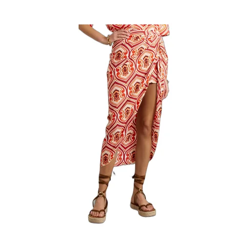 Wrap Effect Printed Mid-Length Skirt