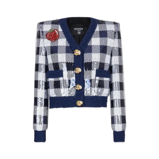 Cropped Jacket In Gingham Sequins
