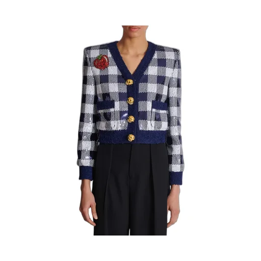 Cropped Jacket In Gingham Sequins