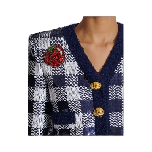 Cropped Jacket In Gingham Sequins