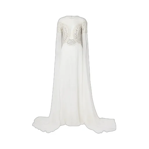 Tulle-Trimmed Embellished Georgette Gown
