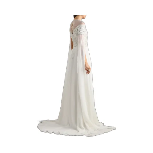Tulle-Trimmed Embellished Georgette Gown