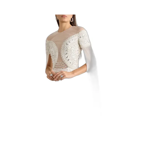 Tulle-Trimmed Embellished Georgette Gown