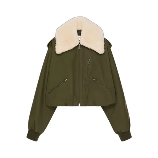 Bomber In Cotton And Wool With Shearling Collar
