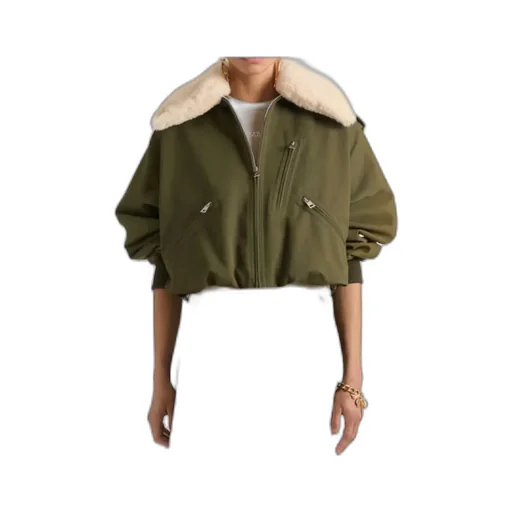 Bomber In Cotton And Wool With Shearling Collar