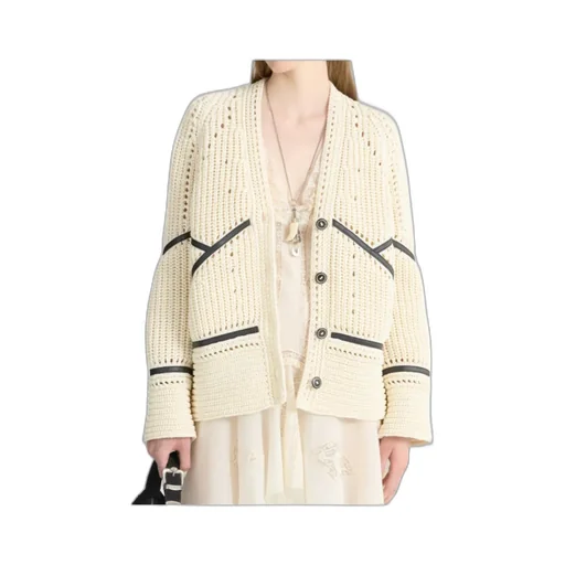 Cotton Cardigan With Leather Trims