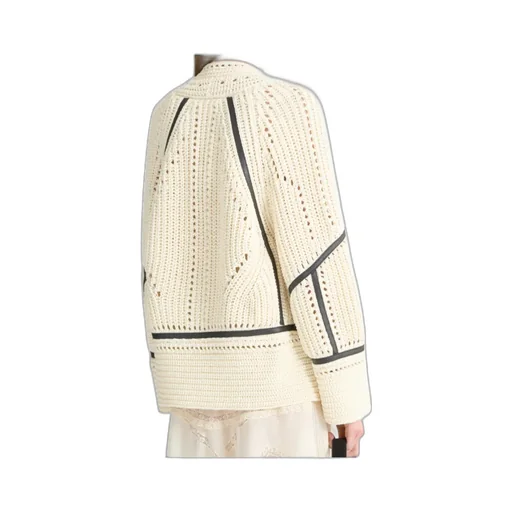 Cotton Cardigan With Leather Trims