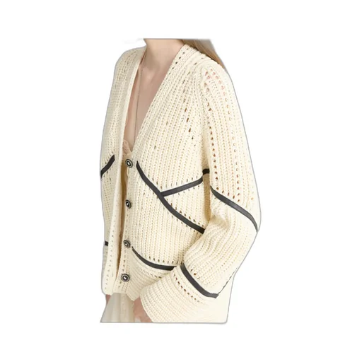 Cotton Cardigan With Leather Trims