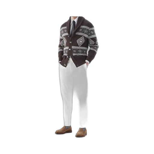 Cashmere Pattern-Intarsia Cardigan