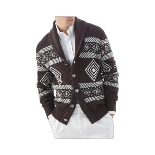 Cashmere Pattern-Intarsia Cardigan