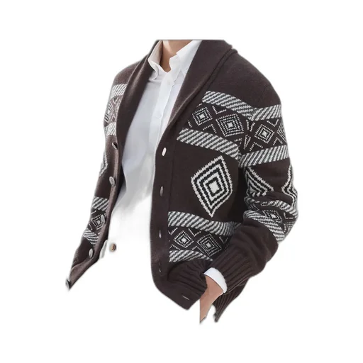 Cashmere Pattern-Intarsia Cardigan