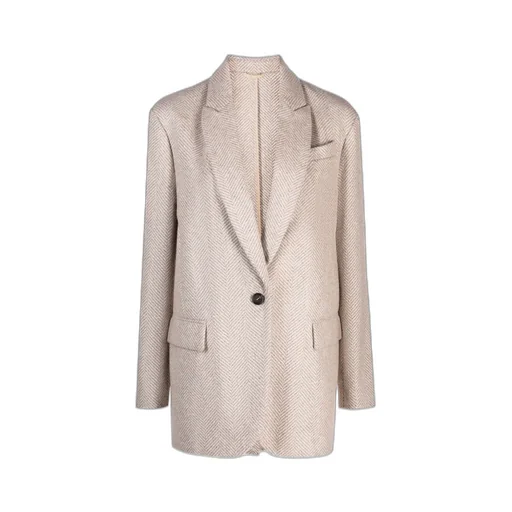 Herringbone-Pattern Single-Breasted Blazer
