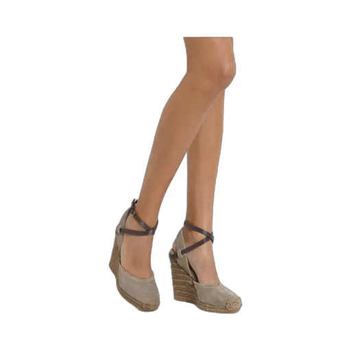 Monili-Embellished Suede Wedge Sandals