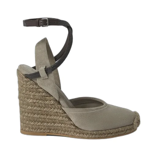 Monili-Embellished Suede Wedge Sandals