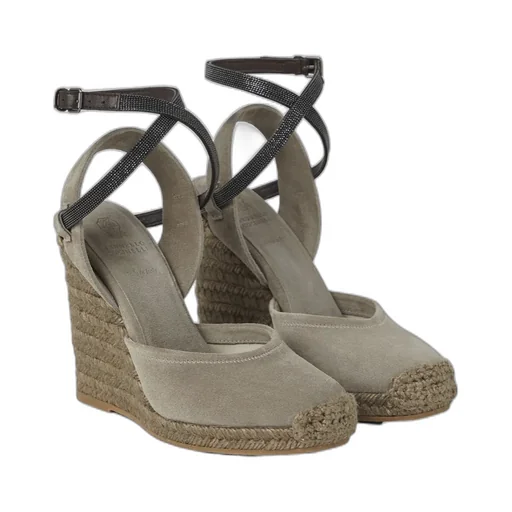 Monili-Embellished Suede Wedge Sandals