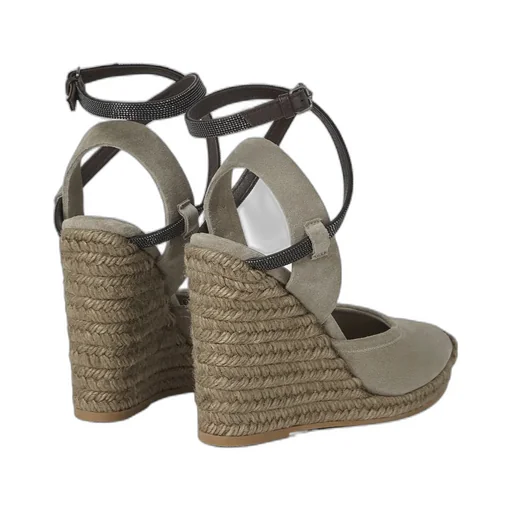 Monili-Embellished Suede Wedge Sandals