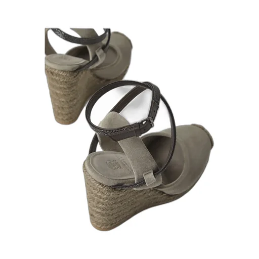 Monili-Embellished Suede Wedge Sandals
