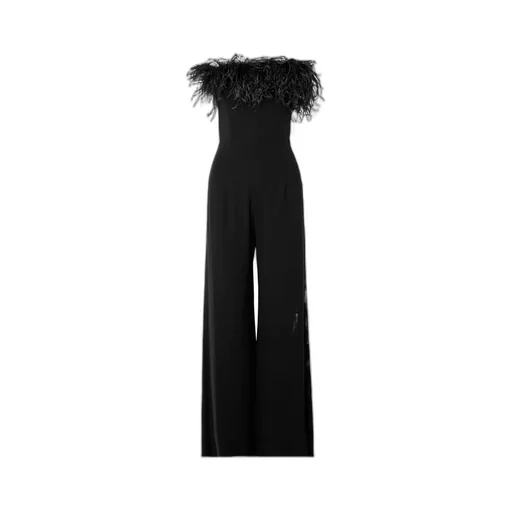 Taree Feather-Trimmed Strapless Jumpsuit