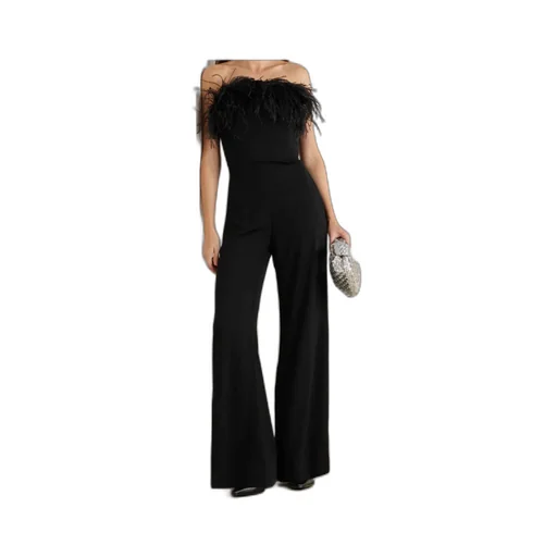 Taree Feather-Trimmed Strapless Jumpsuit